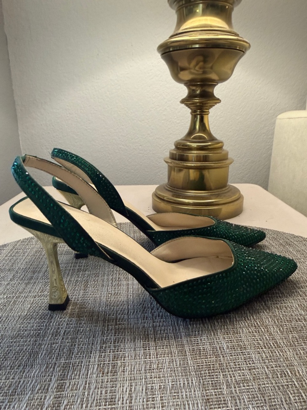 H by Halston Emerald Green Crystal Slingback Heels - Picture 3 of 7